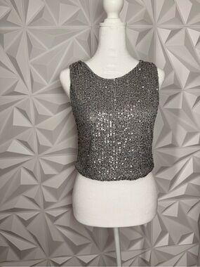 Wish Silver Sequin Cropped Tank Top
